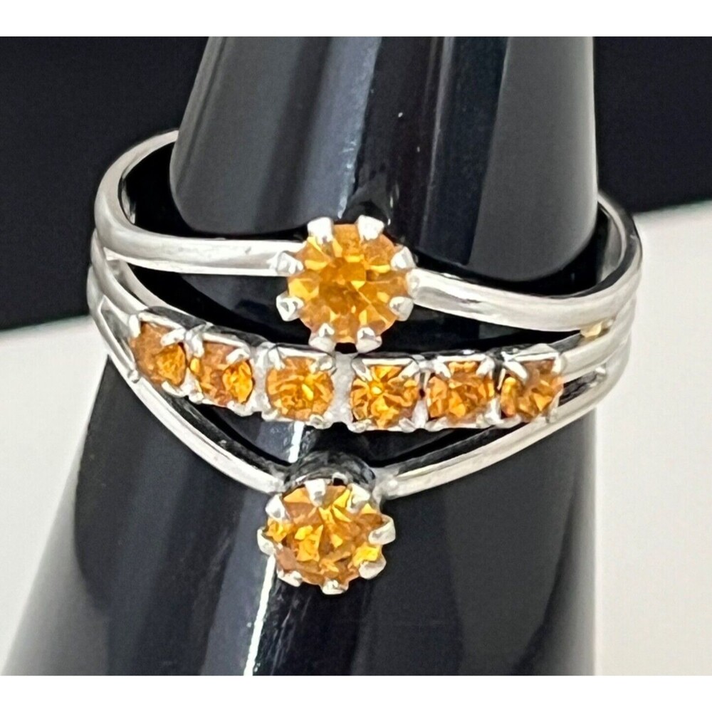 Vintage 1960s Cocktail Ring Mid Century Modern Orange Rhinestone - 4I